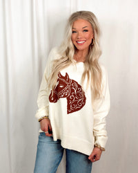 Painted Pony Knit Sweater - Cream