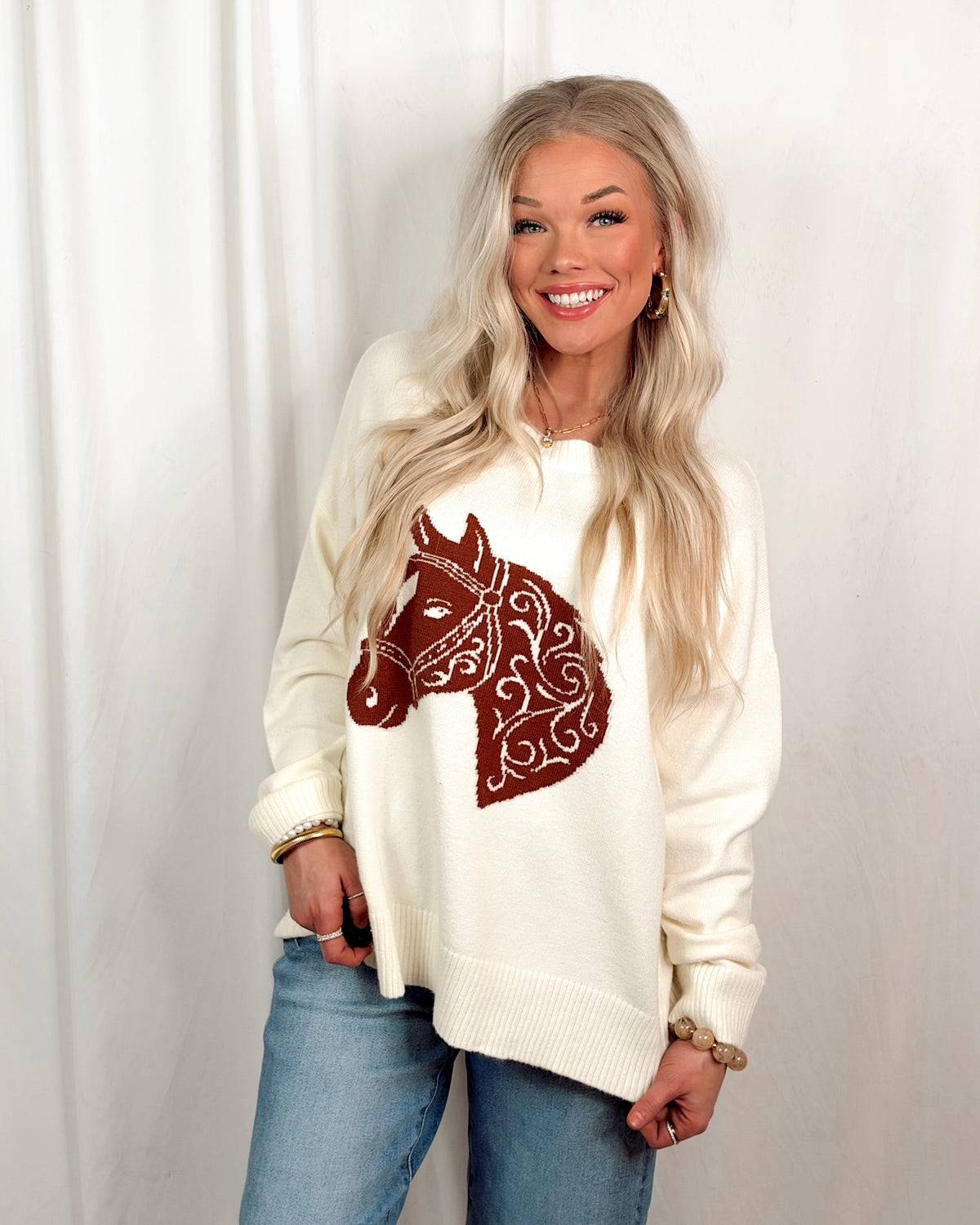 Painted Pony Knit Sweater - Cream