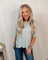 Season Staple Everyday Knit Short Sleeve Blouse in Baby Blue