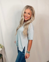 Season Staple Everyday Knit Short Sleeve Blouse in Baby Blue