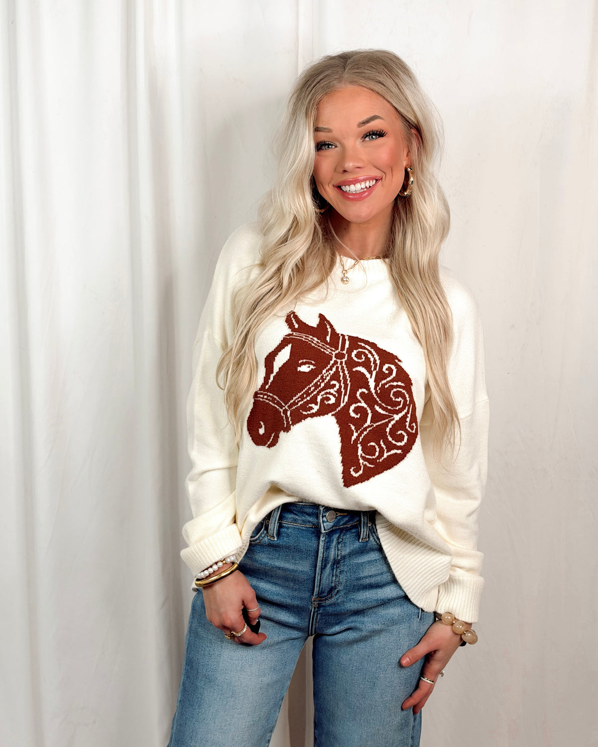 Painted Pony Knit Sweater - Cream