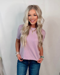 Cozy Cashmere Blend Knit Short Sleeve Top - Lavender