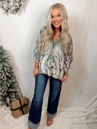 Sage Serenade Velvet Printed Raglan Top