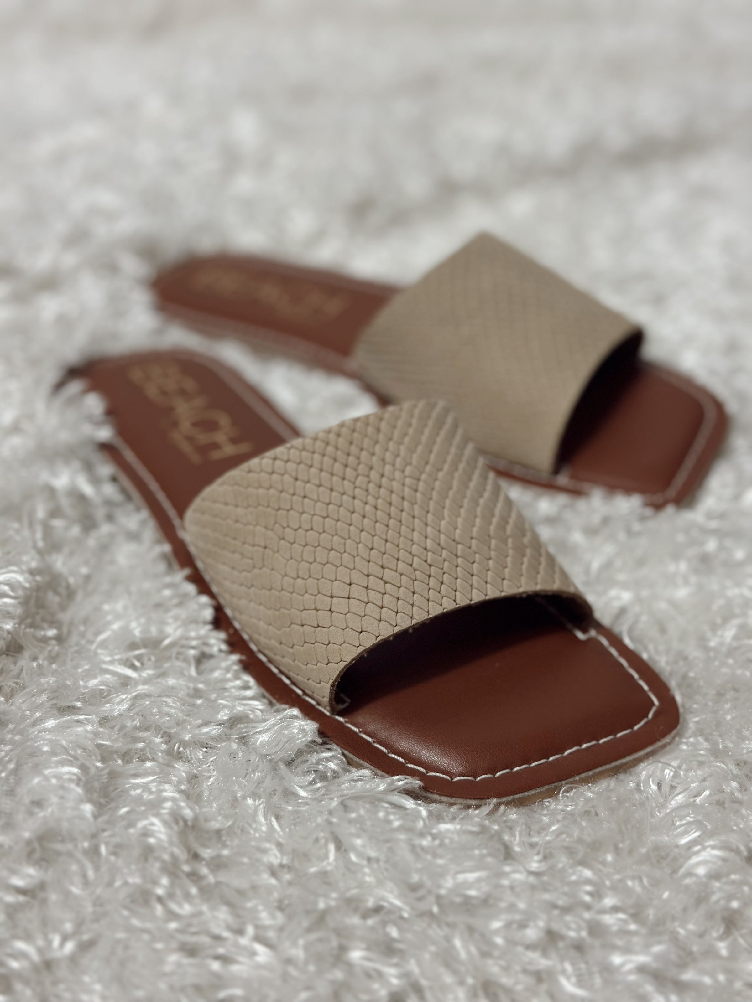Bali Taupe Snake Suede Slides