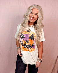 Pumpkin Patchwork Printed Jack O Lantern Graphic Tee