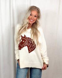 Painted Pony Knit Sweater - Cream