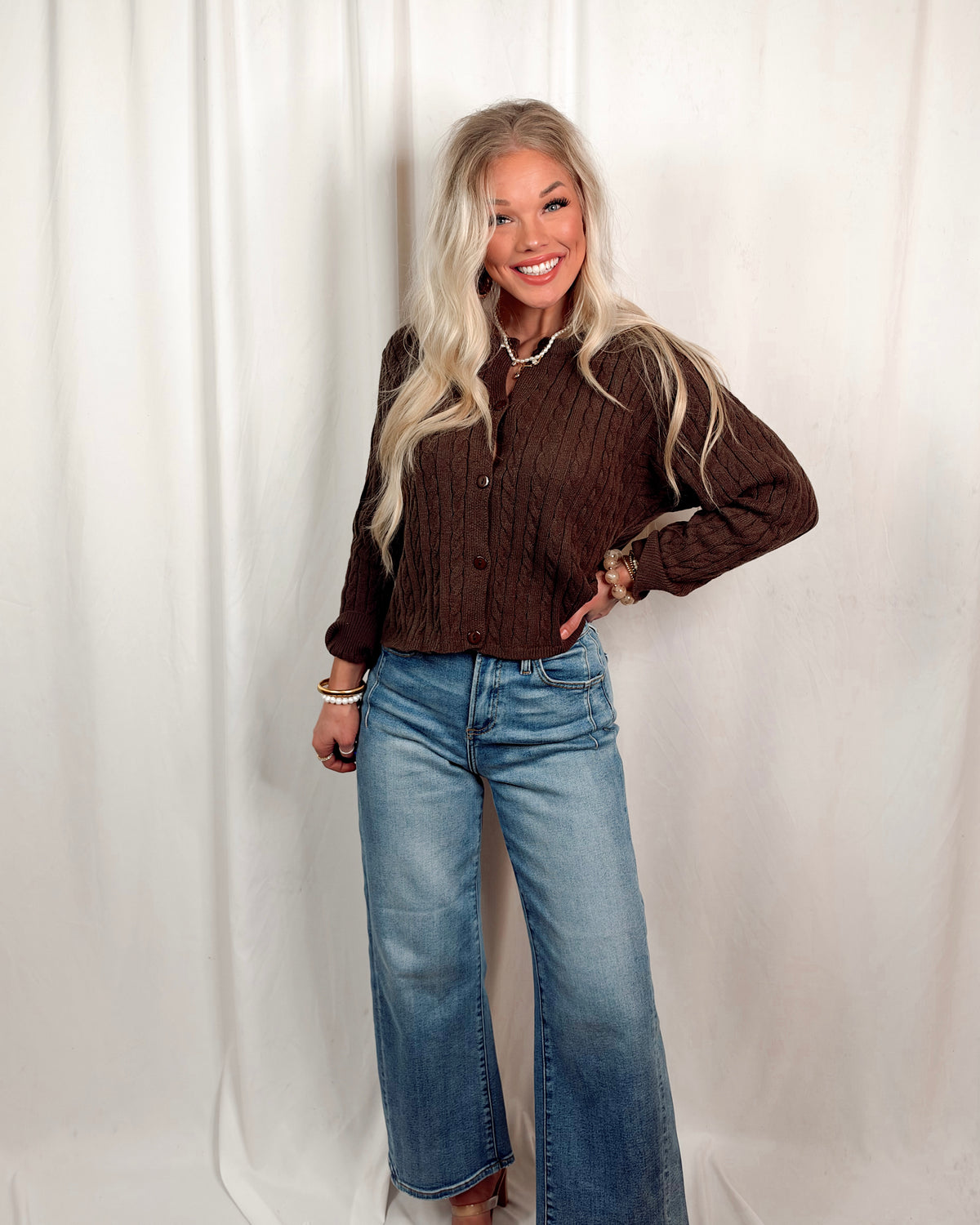 Booked & Busy Cable Knit Sweater / Cardigan - Brown