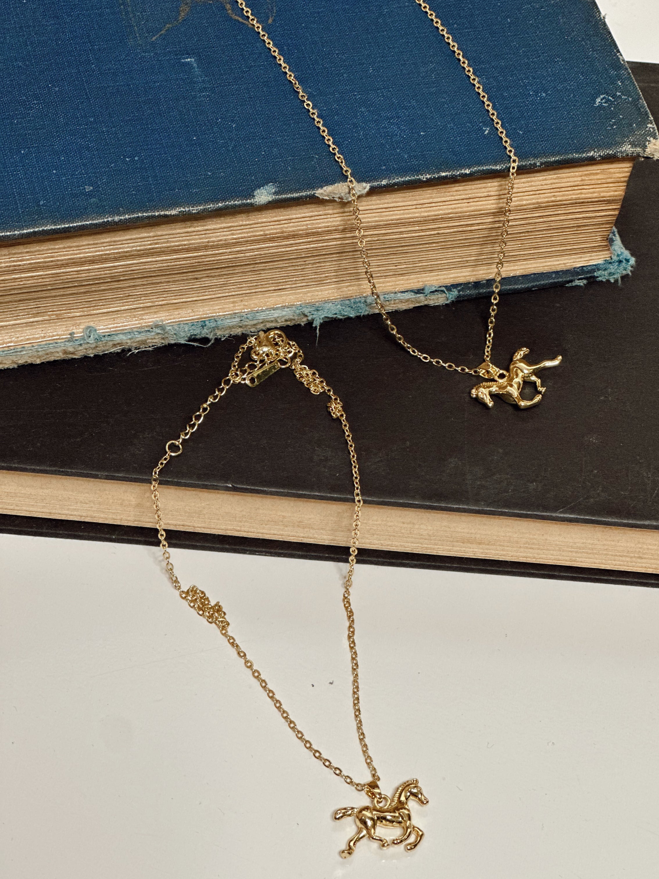 Antique Gold Gallop Horse Pendant Necklace