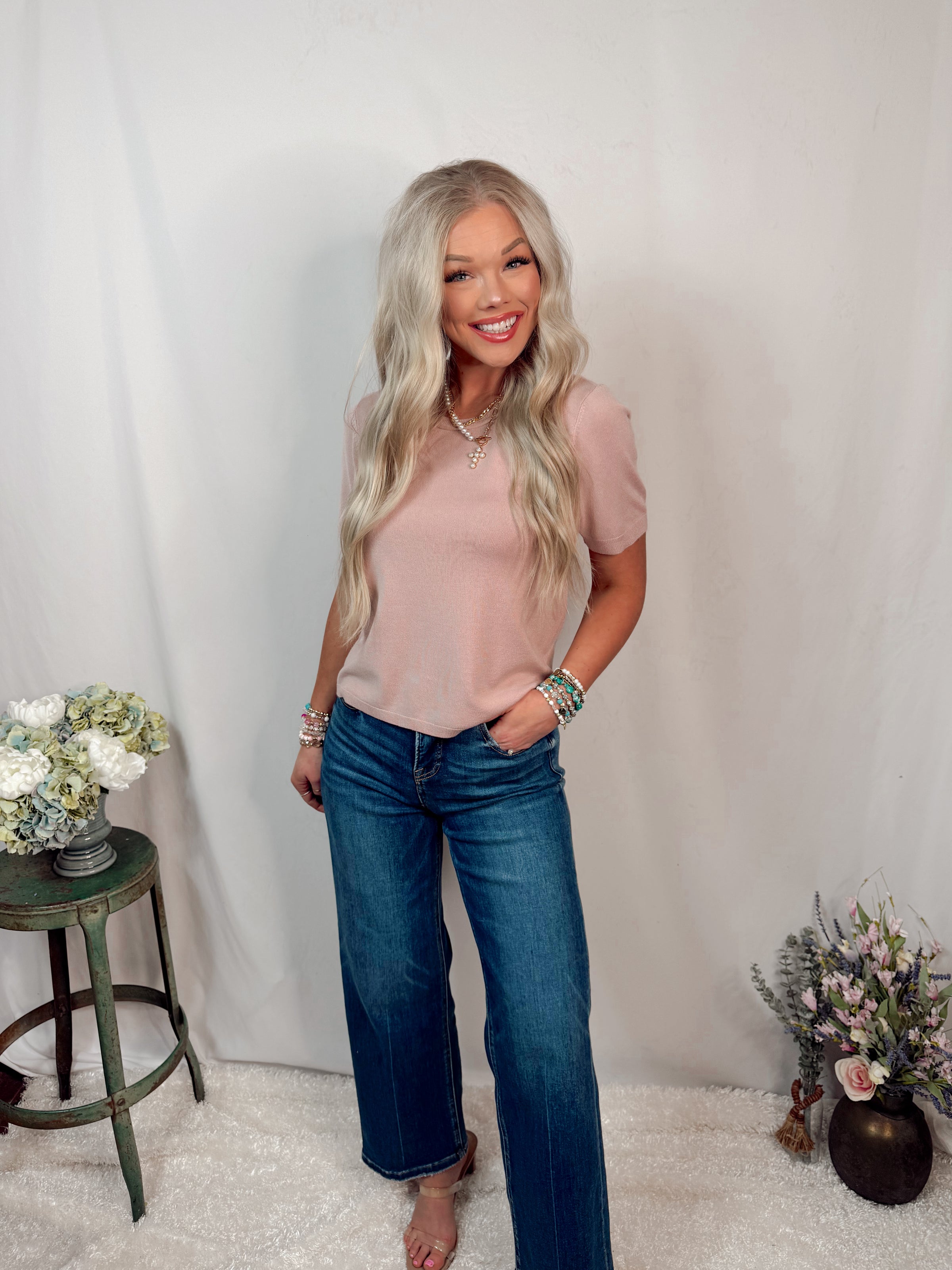 Lacie Lightweight & Loose Fitting Everyday Knit Tee in Dusty Pink