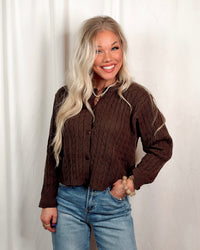 Booked & Busy Cable Knit Sweater / Cardigan - Brown