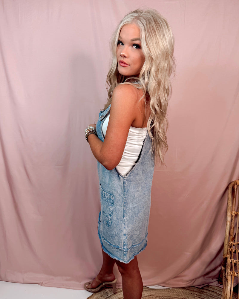 Dazed in Denim Mineral Washed Overall Dress