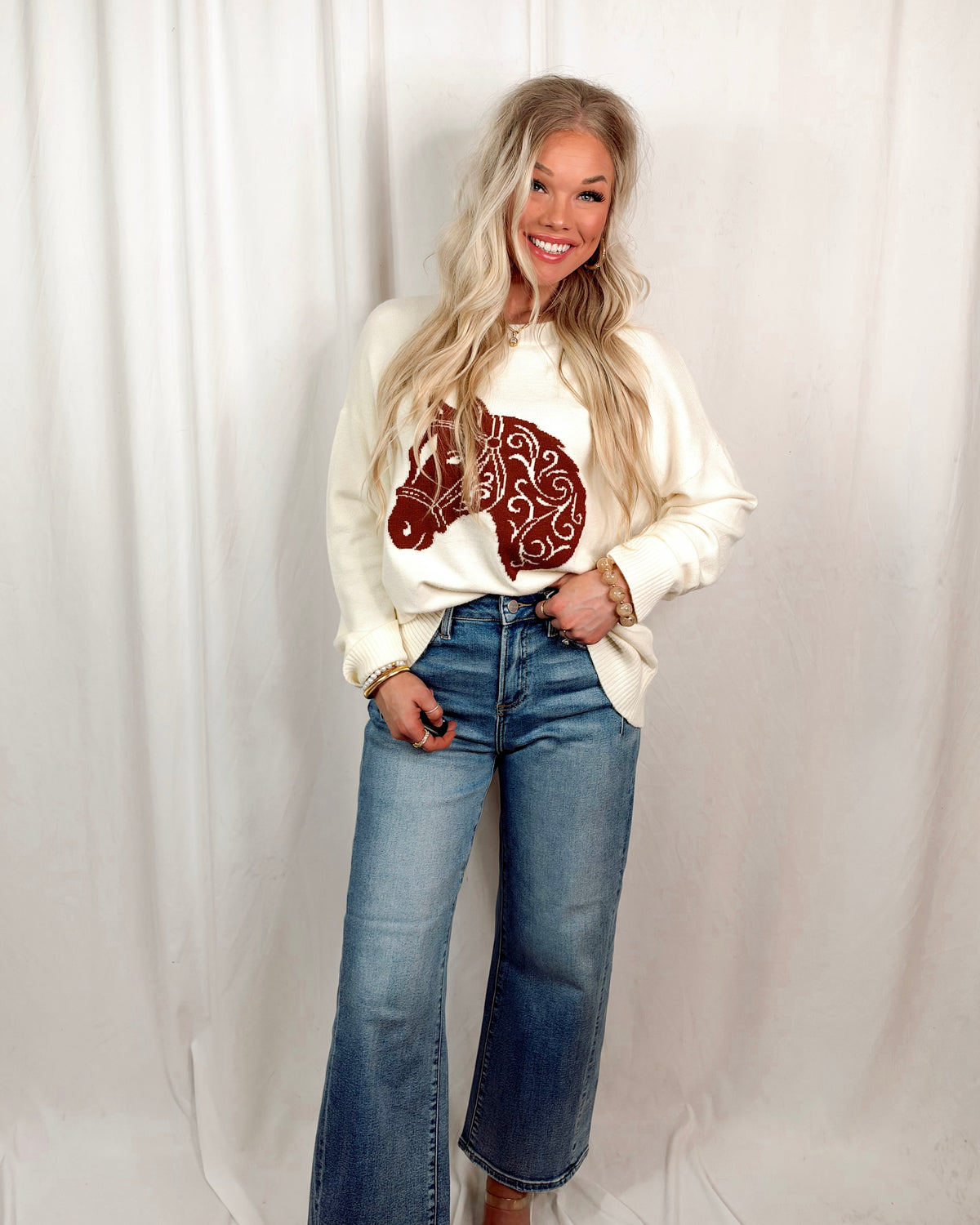 Painted Pony Knit Sweater - Cream