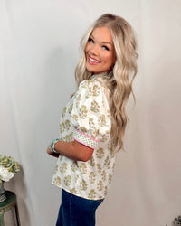 Petals in Palm Floral Printed Blouse - Cream