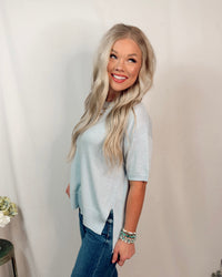 Season Staple Everyday Knit Short Sleeve Blouse in Baby Blue