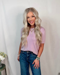 Cozy Cashmere Blend Knit Short Sleeve Top - Lavender