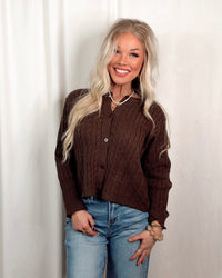 Booked & Busy Cable Knit Sweater / Cardigan - Brown
