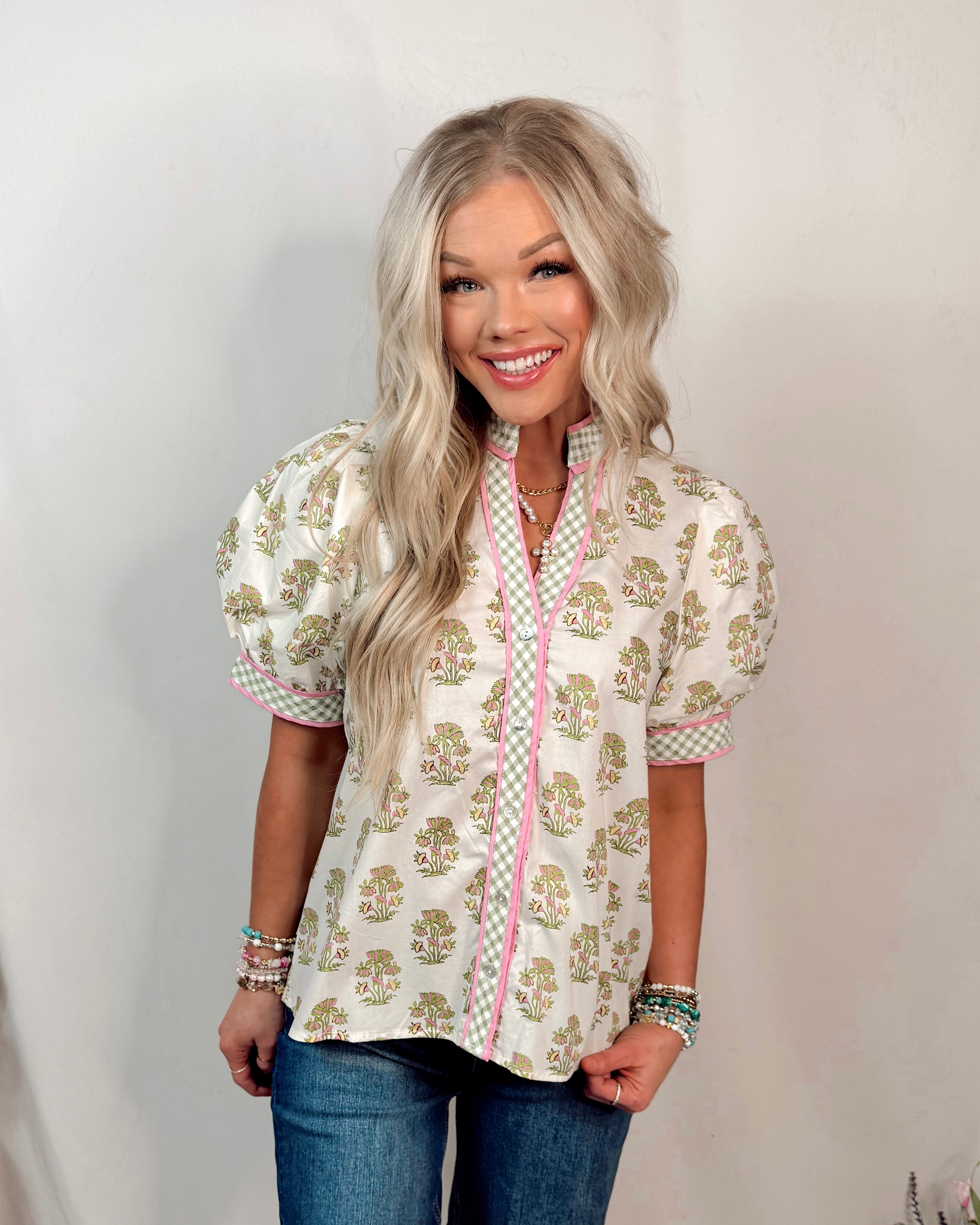Petals in Palm Floral Printed Blouse - Cream