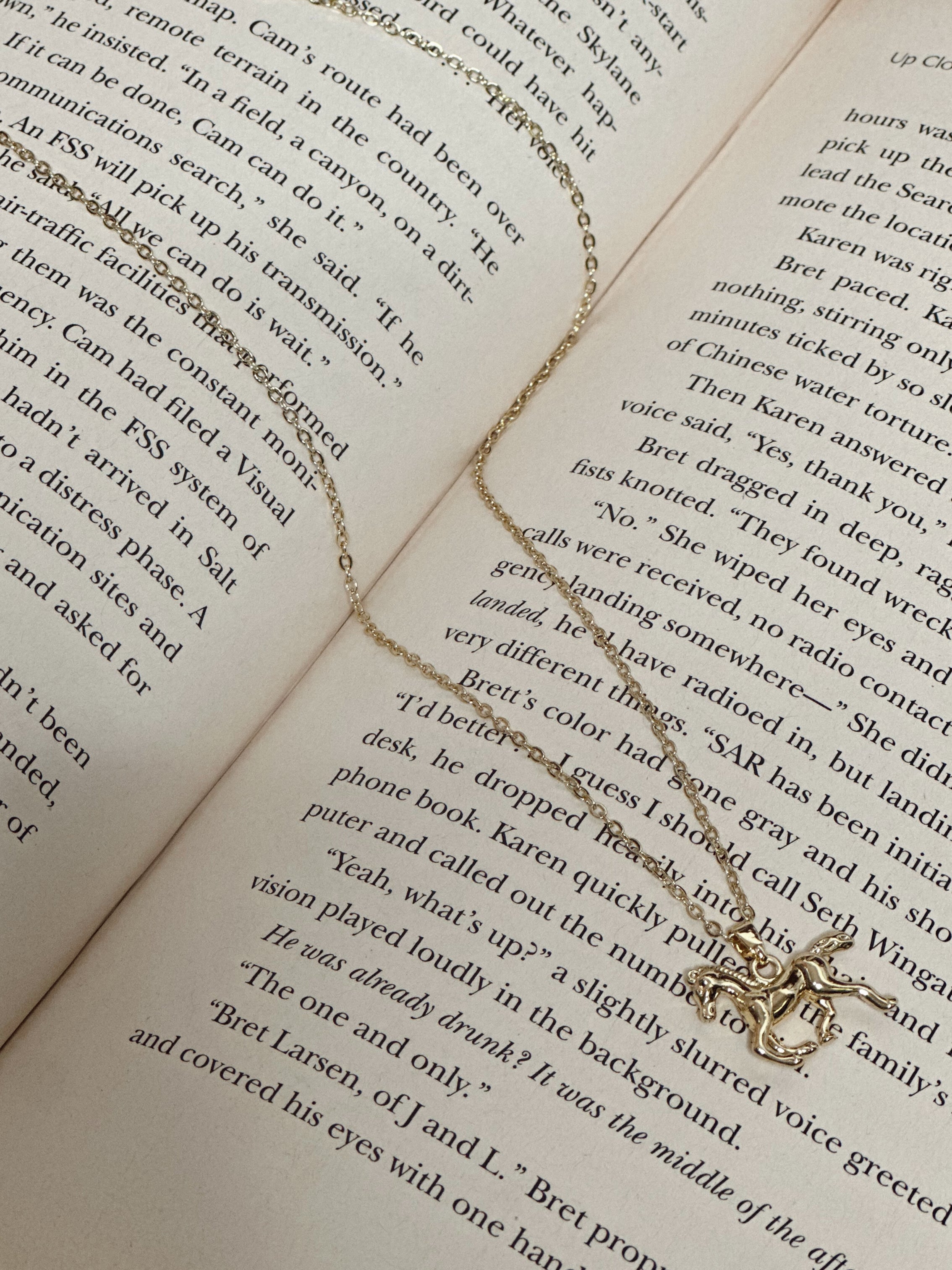 Antique Gold Gallop Horse Pendant Necklace