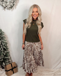 Wild Willows Olive Pleated Contrast Dress