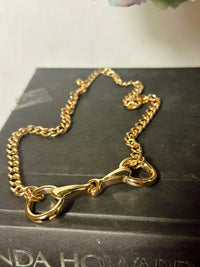 18K Gold Dipped Cuban Link Equestrian Snaffle Bit Necklace