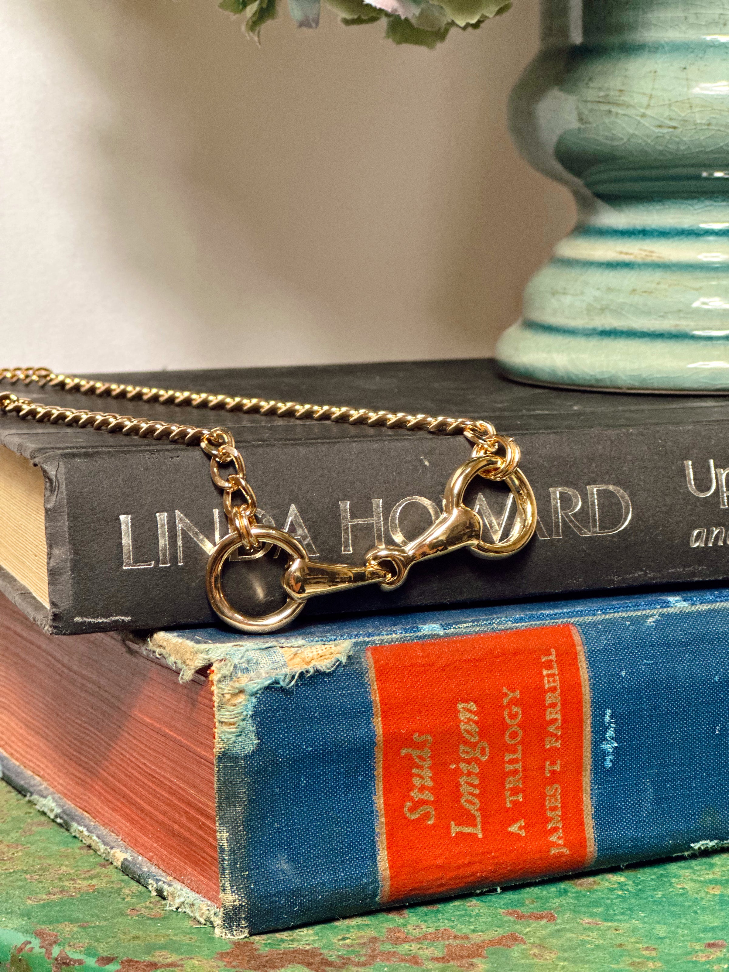 18K Gold Dipped Cuban Link Equestrian Snaffle Bit Necklace