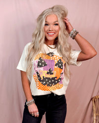 Pumpkin Patchwork Printed Jack O Lantern Graphic Tee