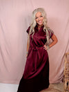 Merlot Memories Midi Satin Tie Dress - Wine