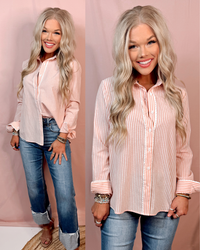 Peaceful Easy Feeling Pin Striped Detailed Button Up Blouse - Light Pink