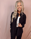 Luxe Lounge Long Sleeve Button Up Top - Black