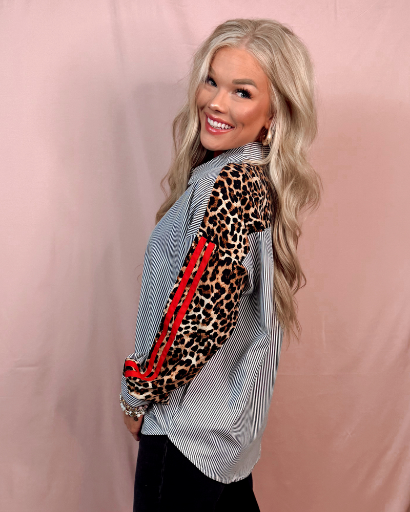 Taking Chances Chic Cheetah Striped Contrast Button Up Blouse