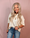 Staycation Cozy Crew Neck Knit Short Sleeve Sweater Top - Cream