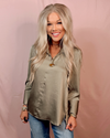 Poised In Pearl Snap Sleeves V-Neck Blouse - Olive