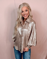 Champagne Dreams Metallic Button Up Blouse