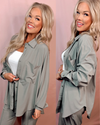 Luxe Lounge Long Sleeve Button Up Top - Limestone