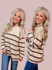 Calm, Cozy & Collected Knit Half Zip Striped Sweater