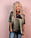 Statement Maker Satin Oversized Blouse in Olive