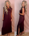 Café Muse Mocha Cap Sleeve Maxi Dress