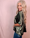 Statement Maker Satin Oversized Blouse in Olive