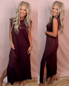 Café Muse Mocha Cap Sleeve Maxi Dress