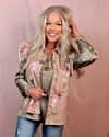 Poised In Pearl Snap Sleeves V-Neck Blouse - Olive