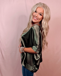 Statement Maker Satin Oversized Blouse in Olive