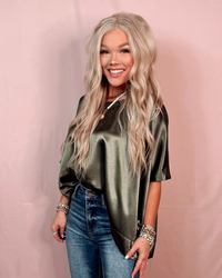 Statement Maker Satin Oversized Blouse in Olive
