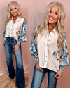 Fading Into Fall Florals Printed Detailed Button Up Blouse