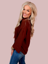 Easy Does It Button Up Collared Blouse - Brown
