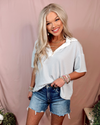 Pure Bliss Relaxed Striped Polo Blouse - Light Blue