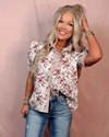 Pressed Petals Puff Sleeve Floral + Stripe Contrast Blouse - Rust