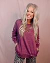 Above Average Acid Wash Hi-Low Pullover Sweater - Eggplant