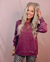 Above Average Acid Wash Hi-Low Pullover Sweater - Eggplant