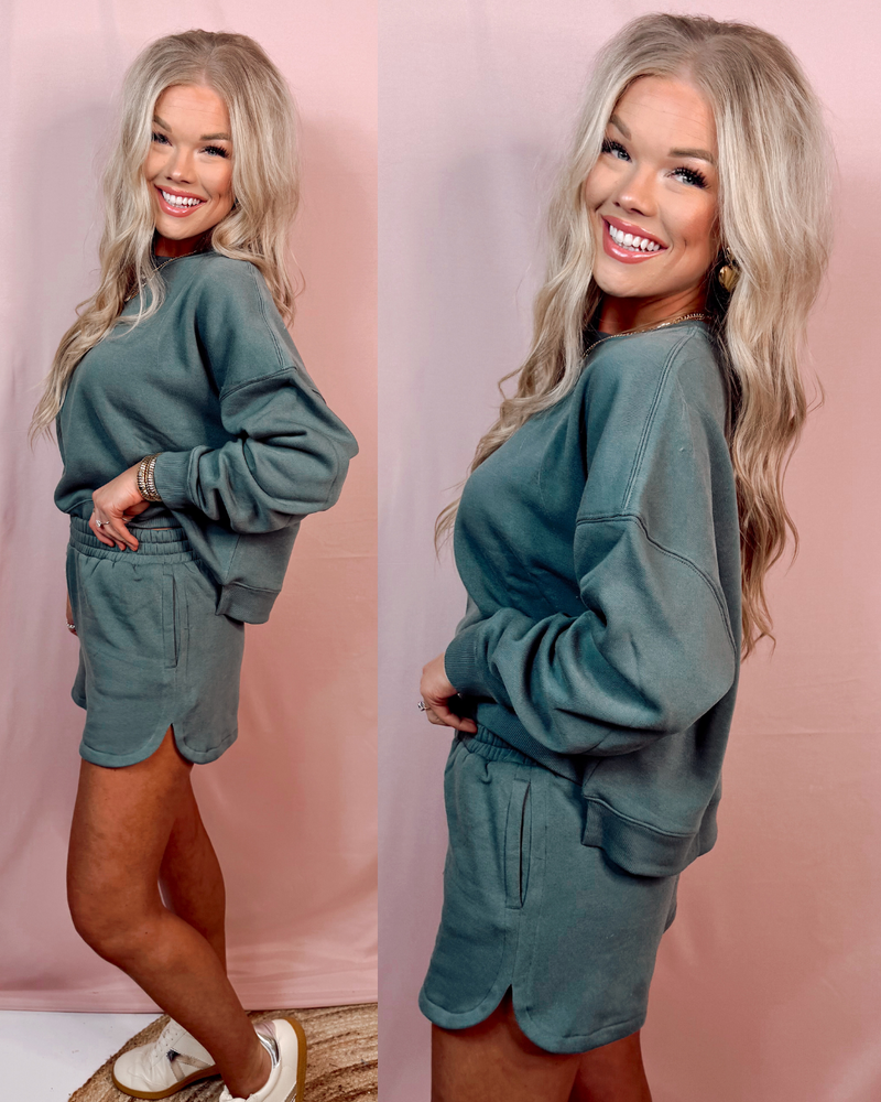 Covered In Comfort Top + Shorts Two Piece SET - in Ash Jade