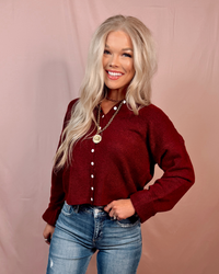Swift Staple Button Up Cardigan - Burgundy